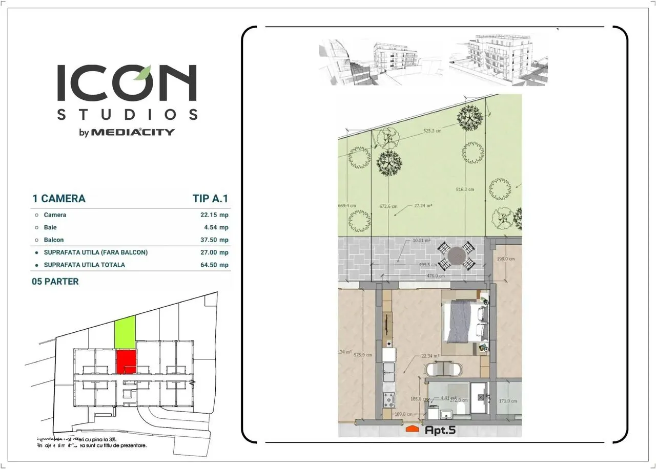 Garsoniera de vanzare - ansamblul ICON Garden - zona Obor